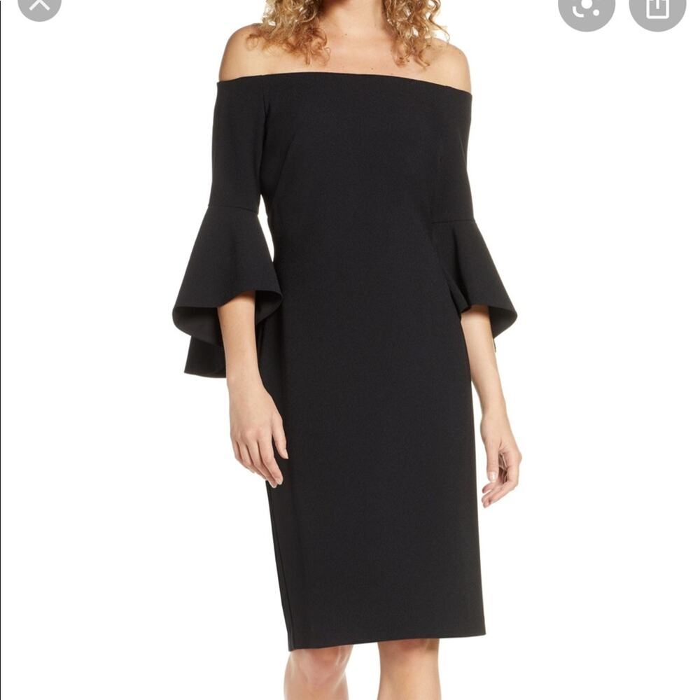 Chelsea28 black off shoulder bell sleeve dress 0